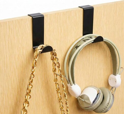 EVIDECO French Home Goods Stainless Steel Over the Cabinet Door Hooks, Space Saver Organizer for Bathroom and Kitchen, Modern Design Towel and Accessory Hooks - 2 Pack Black in Saudi Arabia