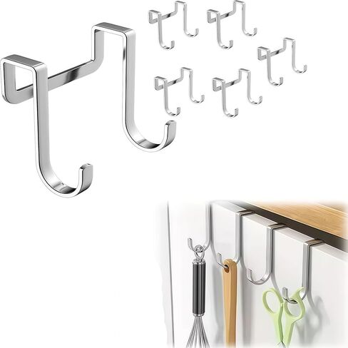 Over The Door Hooks 5 Pack, Stainless Steel Door Hanger with 7cm Long Hooks for Cabinet Closet Bathroom, No Drill No Damage, Holds 10kg, Space Saving Organizer for Towels Hats Bags in Saudi Arabia