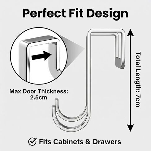 Over The Door Hooks 5 Pack, Stainless Steel Door Hanger with 7cm Long Hooks for Cabinet Closet Bathroom, No Drill No Damage, Holds 10kg, Space Saving Organizer for Towels Hats Bags in Saudi Arabia