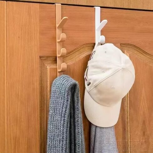 1pcs Over The Door Hooks, Clothes Hanging Organizer with 5 Hooks, Plastic Multi-Purpose Storage Rack for Wallets, Clothes, Bags, Space-Saving Design, Brown in Saudi Arabia
