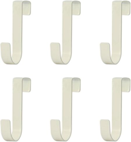 6 قطع خطافات درج خزانة فوق الباب، بدون شماعات خزانة على شكل حرف J، خطافات درج واحد من الفولاذ موفرة للمساحة، منظم حمام المطبخ لتخزين معطف المناشف (أبيض) in Kuwait