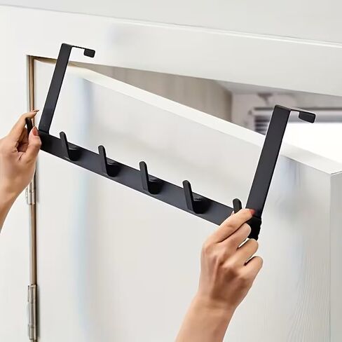 1pc Metal Door Hook, Rust-Proof, Contains 5 Hooks, 29 Cm/11.42 Inches, Suitable for Bath Towels and Clothes, Easy, Convenient, Practical, Black in Saudi Arabia