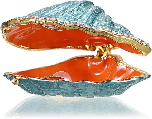 ELLDOO Mini Seashell Trinket Box, Vintage Metal Enameled Decorative Box Earrings Ring Holder Small Jewelry Organizer Seashell Figurine Gift Box for Girl Women, White in Saudi Arabia