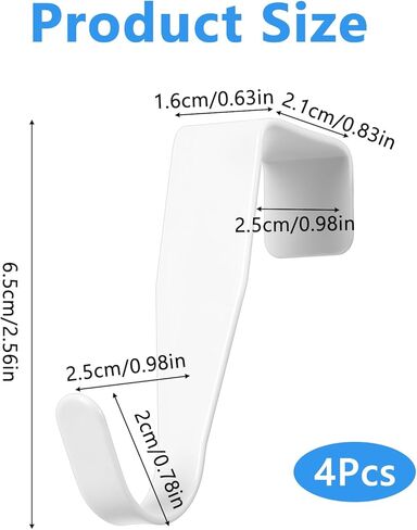 Nogeqi 4 Pack Cabinet Hooks for Hanging, J-Shape Small Over The Door Hooks, Carbon Steel Single Cabinet Hanger Hook, No Drill, Easy to Install, Fit for 0.59-0.79 Inch Doors, White in Saudi Arabia
