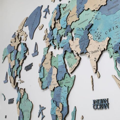 3D Wooden World Map, Wood Wall Map, Housewarming Gift, World Map, Wall Art Decor, Wooden Travel Map, Birthday Gift (Green) (L) in Saudi Arabia