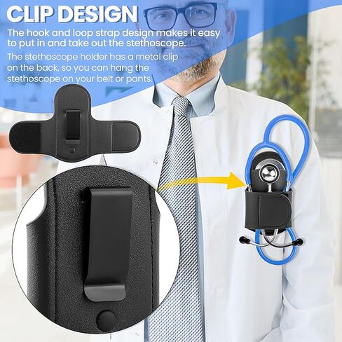 Stethoscope Holder Clip, Stethoscope Fixing Clip Portable PU Leather Holster for Physicians, Nurses(Black) in Saudi Arabia