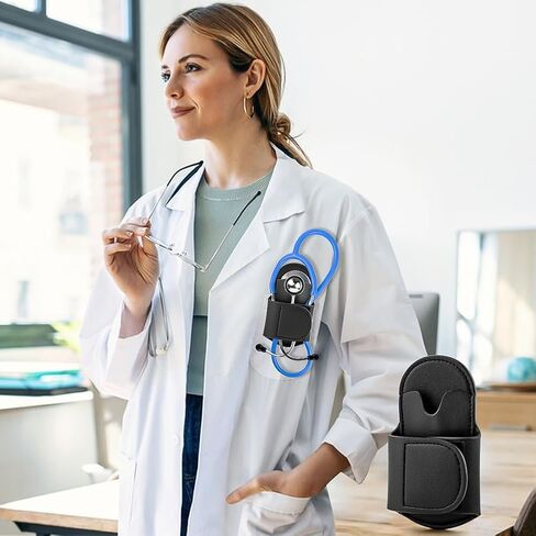 Stethoscope Holder Clip, Stethoscope Fixing Clip Portable PU Leather Holster for Physicians, Nurses(Black) in Saudi Arabia
