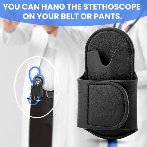 Stethoscope Holder Clip, Stethoscope Fixing Clip Portable PU Leather Holster for Physicians, Nurses(Black) in Saudi Arabia