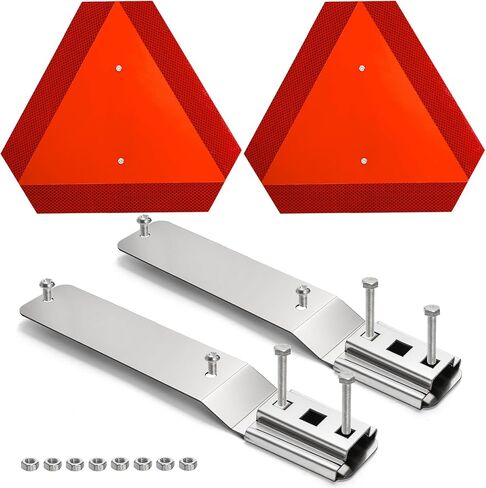 Nicunom 2 Set Slow Moving Vehicle Sign with Mounting Bracket, 14"X16" Slow Moving Vehicle Triangle Sign 80-Mil SMV Safety Signs for Golf Cart Tractor UTV, Diamond Grade Reflective Up to 7 Years Outdoor in Saudi Arabia