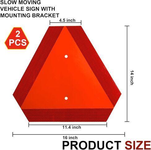 Nicunom 2 Set Slow Moving Vehicle Sign with Mounting Bracket, 14"X16" Slow Moving Vehicle Triangle Sign 80-Mil SMV Safety Signs for Golf Cart Tractor UTV, Diamond Grade Reflective Up to 7 Years Outdoor in Saudi Arabia