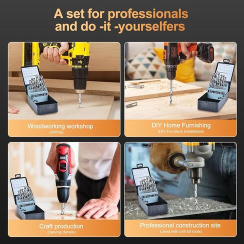 29Pcs Brad Point Wood Drill Bit Set, HSS Double Flutes 1/16" to 1/2", Standard Shank with Metal Index Storage Case, Brocas para Madera for All Wood Types Woodworking in Kuwait