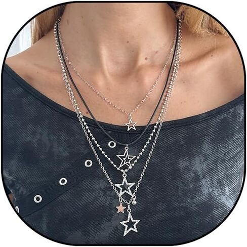 Gold Star Pendant Necklace for Women Dainty Chunky Star Chain Statement Necklaces Adjustable Trendy Jewelry in Kuwait