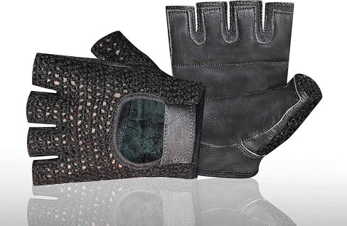 قفازات شبكية مبطنة بالجلد بدون أصابع للتدريب على رفع الأثقال وركوب الدراجات والقيادة على الكراسي المتحركة-054 in Kuwait