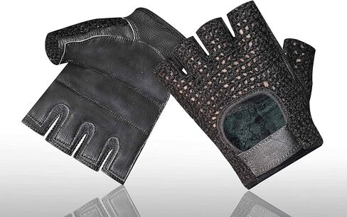 قفازات شبكية مبطنة بالجلد بدون أصابع للتدريب على رفع الأثقال وركوب الدراجات والقيادة على الكراسي المتحركة-054 in Kuwait
