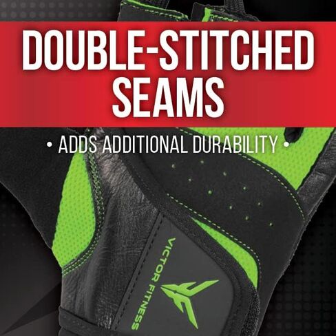 Fingerless Leather Men's Weightlifting Gloves with Full Palm Protection - Perfect for Weight Training, Bench Press, Deadlifting, Pull-Ups (Large, Black/Green) in Kuwait