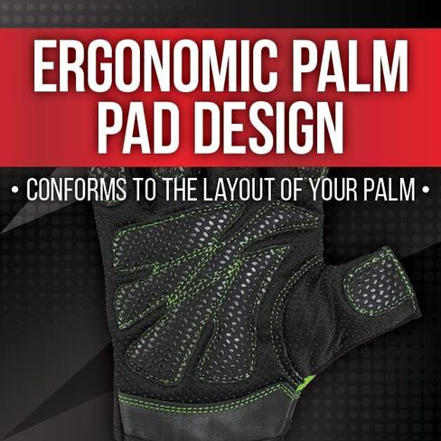 Fingerless Leather Men's Weightlifting Gloves with Full Palm Protection - Perfect for Weight Training, Bench Press, Deadlifting, Pull-Ups (Large, Black/Green) in Kuwait