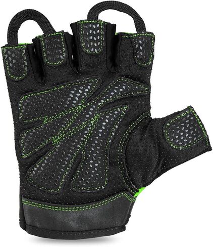 Fingerless Leather Men's Weightlifting Gloves with Full Palm Protection - Perfect for Weight Training, Bench Press, Deadlifting, Pull-Ups (Large, Black/Green) in Kuwait