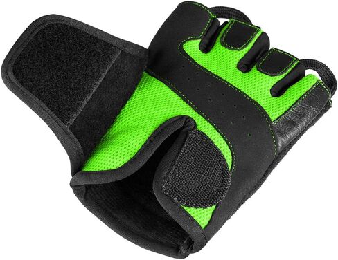 Fingerless Leather Men's Weightlifting Gloves with Full Palm Protection - Perfect for Weight Training, Bench Press, Deadlifting, Pull-Ups (Large, Black/Green) in Kuwait