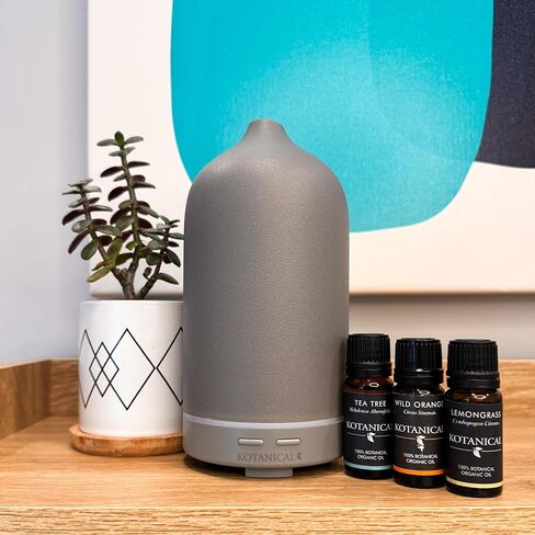 Grey Stone Essential Oil Diffuser – Ceramic Aromatherapy Diffuser with Ultrasonic Mist, LED Ambient Light & Auto Shut-Off for Home, Bedroom, Office in Saudi Arabia