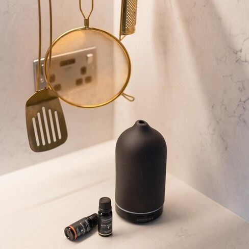 Black Stone Essential Oil Diffuser – Ceramic Aromatherapy Diffuser with Ultrasonic Mist, LED Ambient Light & Auto Shut-Off for Home, Bedroom, Office in Saudi Arabia