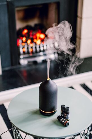 Black Stone Essential Oil Diffuser – Ceramic Aromatherapy Diffuser with Ultrasonic Mist, LED Ambient Light & Auto Shut-Off for Home, Bedroom, Office in Saudi Arabia