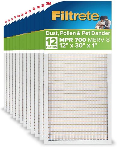 Filtrete 16x30x1 AC Furnace Air Filter, MPR 700, MERV 8, Tough on Pollen, Easy on Airflow, 3-Month Pleated 1-Inch Electrostatic Air Cleaning Filter, 12-Pack (Actual Size 15.81 x 29.81 x 0.81 in) in Saudi Arabia