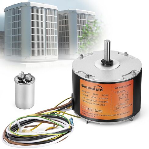 محرك مروحة مكثف Bonvoisin 1/10 HP، 1100 دورة في الدقيقة، محرك مروحة مكثف بديل للتيار المتردد مع مكثف لـ Genteq Bryant Payne Dayton، دوران عكسي CCW/CW، 208-230 فولت in Saudi Arabia