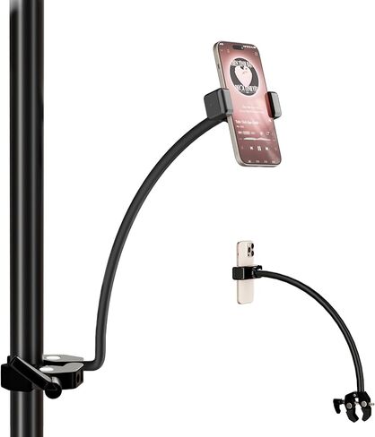 حامل هاتف معقوف لحامل الميكروفون، حامل هاتف مع حامل ميكروفون قابل للتعديل 360 درجة مع ذراع معقوف قابل للإزالة مقاس 17.1 بوصة، متوافق مع الهواتف الذكية مقاس 4-7 بوصات، لأداء الموسيقى والتسجيل والبث المباشر in Kuwait