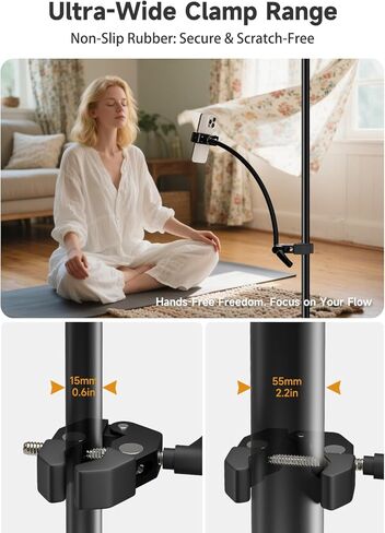 حامل هاتف معقوف لحامل الميكروفون، حامل هاتف مع حامل ميكروفون قابل للتعديل 360 درجة مع ذراع معقوف قابل للإزالة مقاس 17.1 بوصة، متوافق مع الهواتف الذكية مقاس 4-7 بوصات، لأداء الموسيقى والتسجيل والبث المباشر in Kuwait