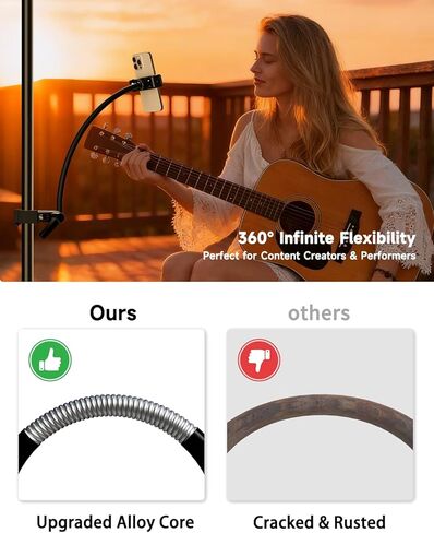 حامل هاتف معقوف لحامل الميكروفون، حامل هاتف مع حامل ميكروفون قابل للتعديل 360 درجة مع ذراع معقوف قابل للإزالة مقاس 17.1 بوصة، متوافق مع الهواتف الذكية مقاس 4-7 بوصات، لأداء الموسيقى والتسجيل والبث المباشر in Kuwait