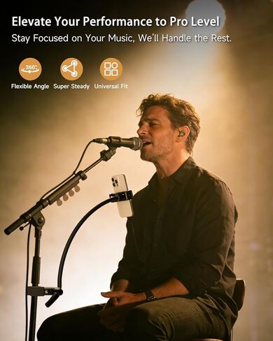 حامل هاتف معقوف لحامل الميكروفون، حامل هاتف مع حامل ميكروفون قابل للتعديل 360 درجة مع ذراع معقوف قابل للإزالة مقاس 17.1 بوصة، متوافق مع الهواتف الذكية مقاس 4-7 بوصات، لأداء الموسيقى والتسجيل والبث المباشر in Kuwait