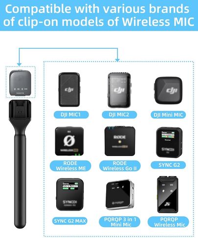 مقبض ميكروفون، حامل ميكروفون لـ DJI/DJI Mini، Rode Wireless GO، Hollyland Lark/Lavalier، محول محمول لميكروفون المقابلة اللاسلكية، لمدونات الفيديو، والمقابلات، والبودكاست، والتقارير (حزمة واحدة) in Kuwait