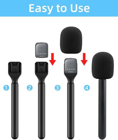 مقبض ميكروفون، حامل ميكروفون لـ DJI/DJI Mini، Rode Wireless GO، Hollyland Lark/Lavalier، محول محمول لميكروفون المقابلة اللاسلكية، لمدونات الفيديو، والمقابلات، والبودكاست، والتقارير (حزمة واحدة) in Kuwait
