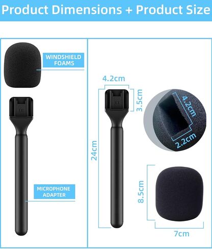 مقبض ميكروفون، حامل ميكروفون لـ DJI/DJI Mini، Rode Wireless GO، Hollyland Lark/Lavalier، محول محمول لميكروفون المقابلة اللاسلكية، لمدونات الفيديو، والمقابلات، والبودكاست، والتقارير (حزمة واحدة) in Kuwait