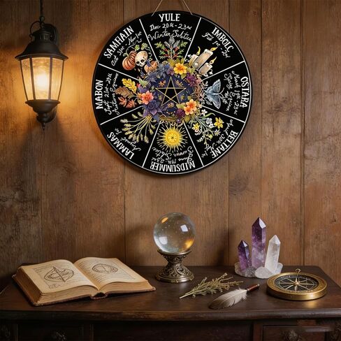 RIVEENY Wheel Of The Year Wall Hanging，12"Wheel Of The Year Wood Sign, Sabbats Pagan Witch Sign, Wiccan Holidays, Wicca Calendar, Yule Altar, Celestial Sign (GJ017) in Kuwait
