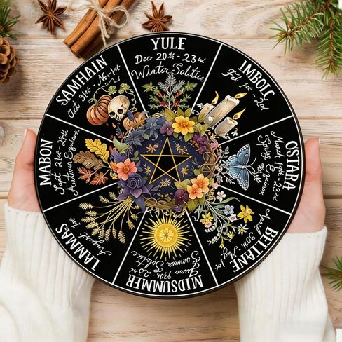 RIVEENY Wheel Of The Year Wall Hanging，12"Wheel Of The Year Wood Sign, Sabbats Pagan Witch Sign, Wiccan Holidays, Wicca Calendar, Yule Altar, Celestial Sign (GJ017) in Kuwait
