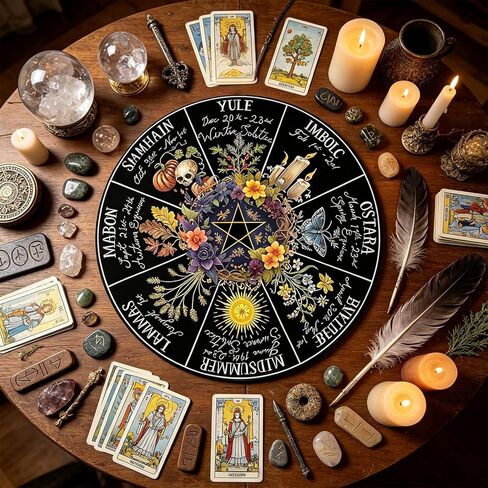 RIVEENY Wheel Of The Year Wall Hanging，12"Wheel Of The Year Wood Sign, Sabbats Pagan Witch Sign, Wiccan Holidays, Wicca Calendar, Yule Altar, Celestial Sign (GJ017) in Kuwait