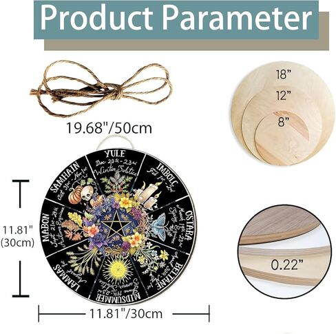 RIVEENY Wheel Of The Year Wall Hanging，12"Wheel Of The Year Wood Sign, Sabbats Pagan Witch Sign, Wiccan Holidays, Wicca Calendar, Yule Altar, Celestial Sign (GJ017) in Kuwait