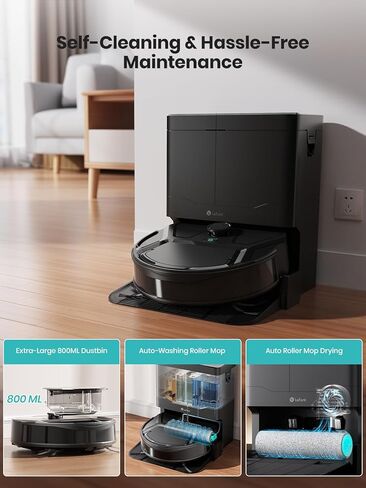 Lefant Robot Vacuum and Mop, 18000Pa Strong Suction, Self-Cleaning Roller Mop with Auto Drying, LiDAR Navigation & Obstacle Avoidance, Tangle-Free Pet Hair, Slim, 800ml Dustbin, 5G WiFi, M210 Pro OMNI in Kuwait
