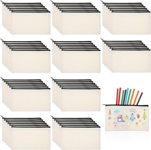 60Pcs Canvas Zipper Pencil Pouch Bulk, Blank DIY Craft Bag Canvas Pencil Case, Multipurpose Toiletry Tote Bag for Makeup Cosmetic, Invoice Bill, Travel Toiletry in Kuwait