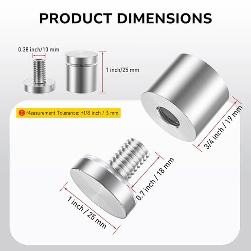 8 PCS Stainless Steel Standoff Screws (1 in. Dia x 1 in. L), Wall Stand Off Mounting Hardware Advertising for Acrylic Sign Holder, Silver in Kuwait