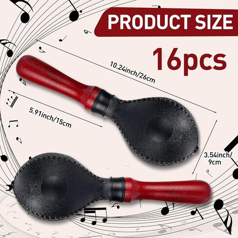 Boao 16 Pcs Maracas for Adults Bulk 10.2 Inch Durable Percussion Instrument Rumba Hand Shakers Musical Maracas with ABS Plastic Shells and Wooden Handles Clear Rhythm for Music Parties Performance in Saudi Arabia