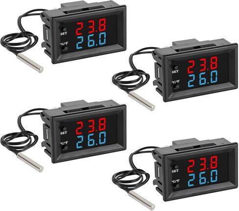 4pcs Temperature Controller -50 to 110 Celsius (-58 to 230 F) DC 12V Programmable Heating/Cooling Thermostat Control Switch Module NTC Waterproof Sensor Probe Dual Color LED Display Monitor in Saudi Arabia
