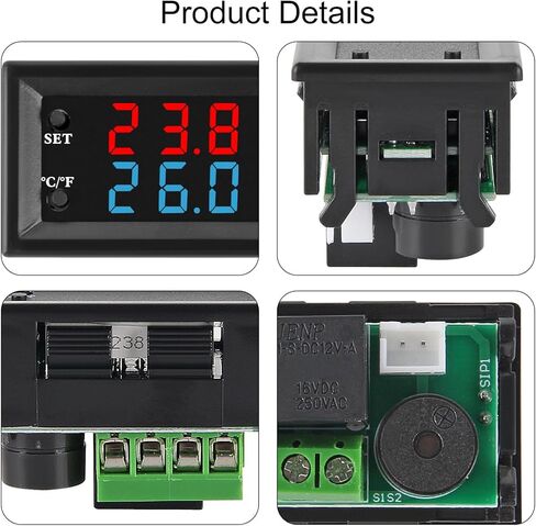 4pcs Temperature Controller -50 to 110 Celsius (-58 to 230 F) DC 12V Programmable Heating/Cooling Thermostat Control Switch Module NTC Waterproof Sensor Probe Dual Color LED Display Monitor in Saudi Arabia