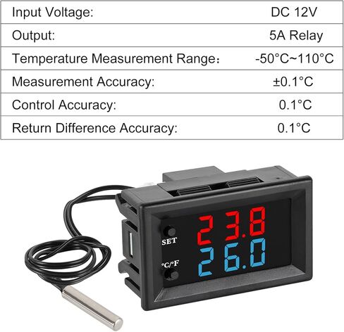 4pcs Temperature Controller -50 to 110 Celsius (-58 to 230 F) DC 12V Programmable Heating/Cooling Thermostat Control Switch Module NTC Waterproof Sensor Probe Dual Color LED Display Monitor in Saudi Arabia