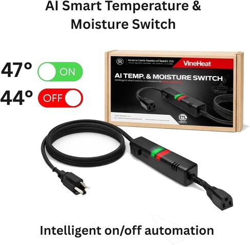مفتاح ذكي لدرجة الحرارة والرطوبة، وحدة تحكم في كابل تسخين السقف لإزالة الجليد من السقف والمزراب، ترموستات موفر للطاقة، الاستخدام الخارجي، تشغيل/إيقاف تلقائي أقل من 37 درجة فهرنهايت (3 درجات مئوية) - أكثر من 44 درجة فهرنهايت (7 درجات مئوية)، 120 فولت in Kuwait