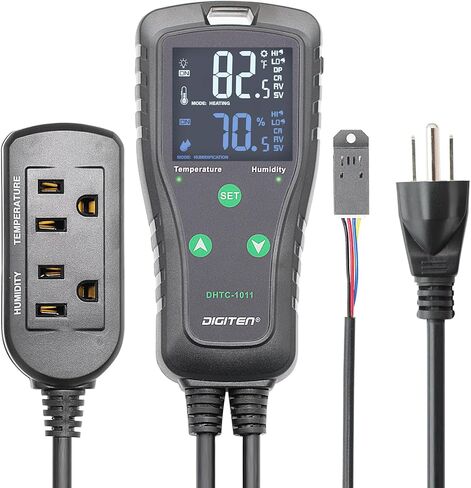 DHTC-1011 Temperature Humidity Controller, Dual Relay for Heating/Cooling & Humidify/Dehumidify, 10A 110V Plug & Play in Kuwait