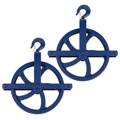 2 حزمة بكرة رافعة سقالة 12 "الثقيلة بكرة عجلة الجن الحديد الزهر مع السنانير 1000 رطل الأزرق مسحوق المغلفة عجلات السقالات كتلة رافعة سقالة لرفع البناء in Kuwait