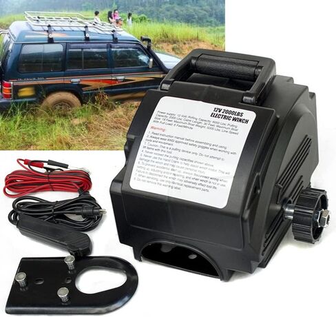 ونش كهربائي محمول 2000 رطل، 12 فولت 300 وات ونش كهربائي مسافة سحب 30 قدم مع جهاز تحكم عن بعد للسفن الصغيرة والسيارات والمركبات in Kuwait