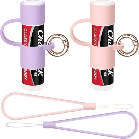 Chapstick Holder Keychain 2 Pcs - Lip Balm Holder Keychain for ChapStick Original 0.15oz - Plastic Lip Balm Holder with Secure Metal Keyring for Cute Women Gifts/Backpack Accessories in Saudi Arabia